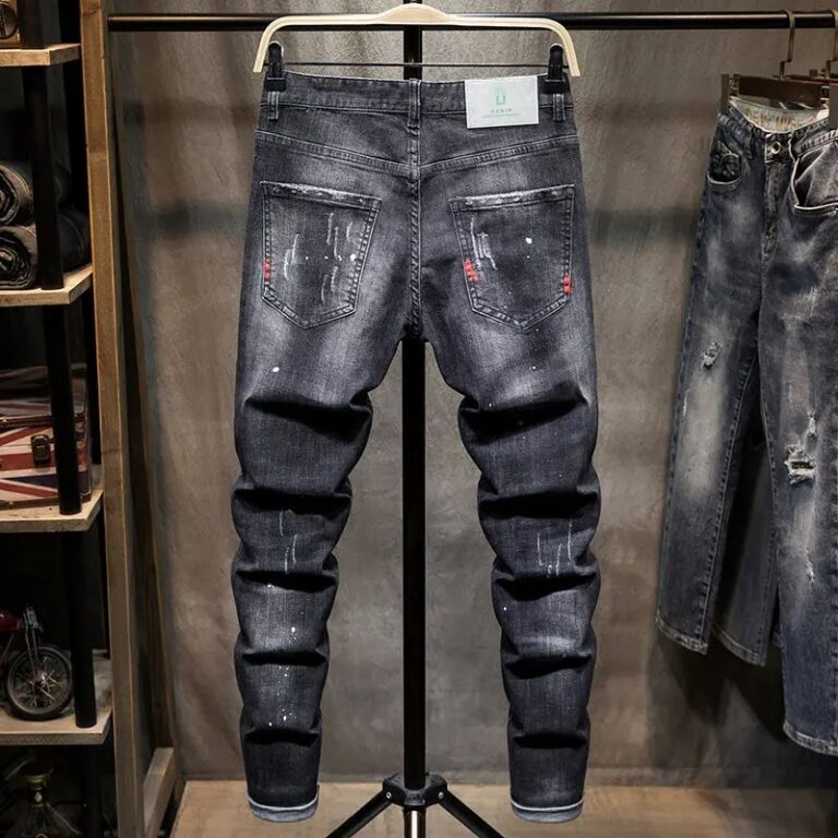 Harajuku 2023 New Men's Hip-Hop Jeans Pants with Holes and Patches Black - Image 3