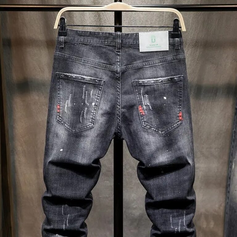 Harajuku 2023 New Men's Hip-Hop Jeans Pants with Holes and Patches Black - Image 5