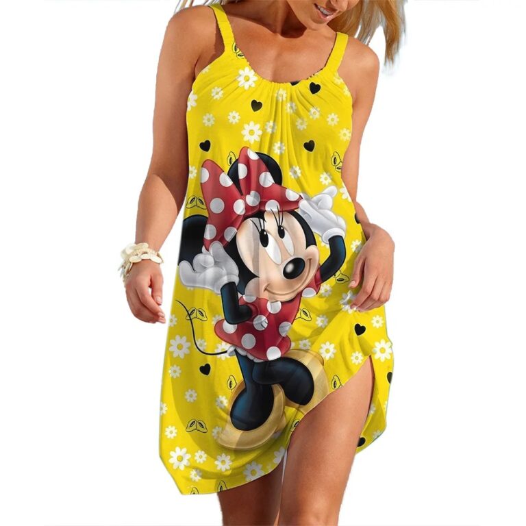 Disney Mickey Minnie Slip Dresses For Woman Summer 3D Print Women's Beach Dress Cute Sexy Sling Beach Cool Top