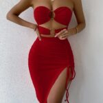 Elegant casual women's dress strapless sleeveless drawstring hollowed-out hem bag hip sexy women's dress